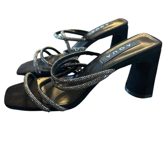 Aqua Livyr Rhinestone Embellished Slip On Strappy Heeled Sandals NEW 6 - Picture 1 of 11